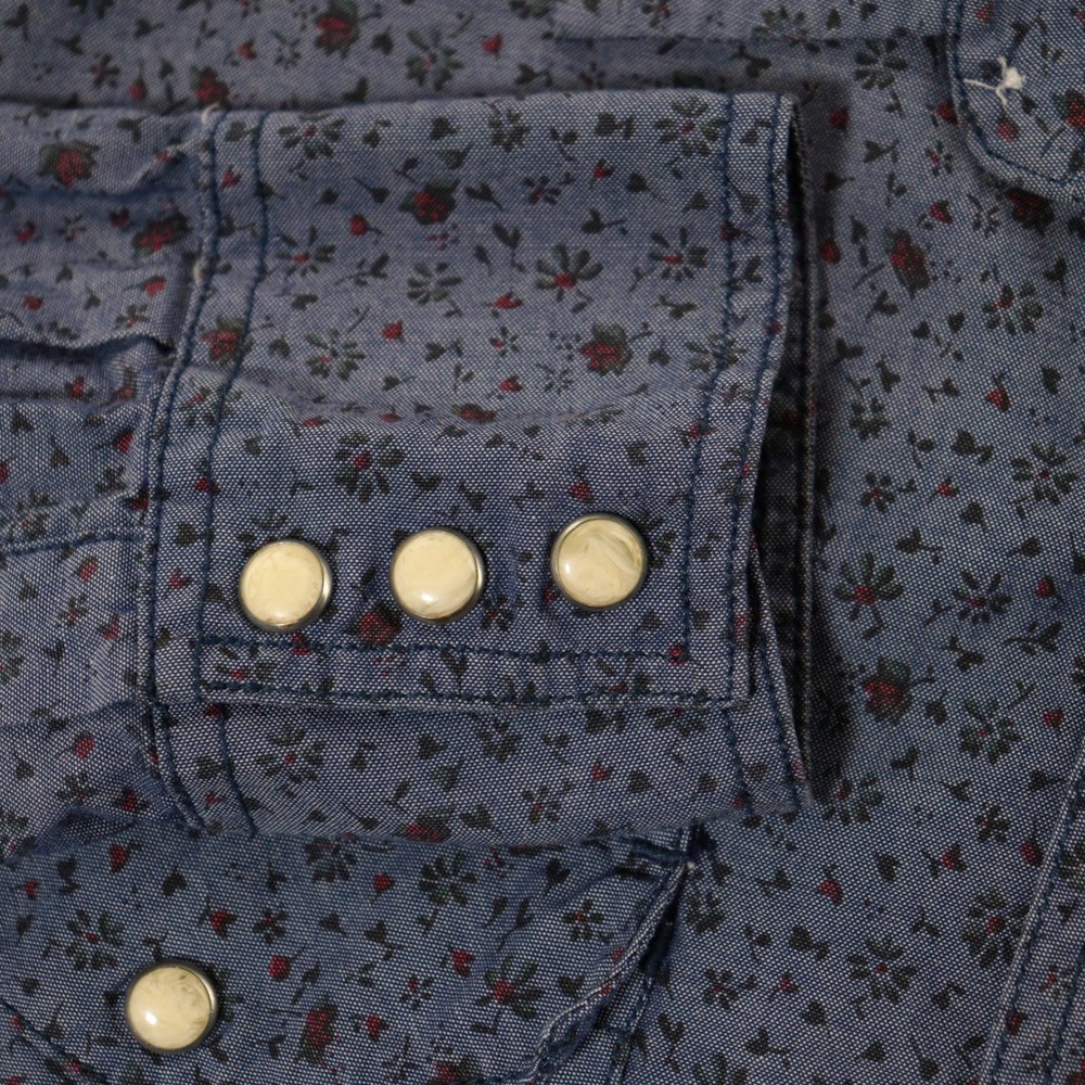 Salt Valley Western Shirt Floral Pearl Snap 100% Cotton Blue Cabbage Rose Men M - Picture 5 of 9